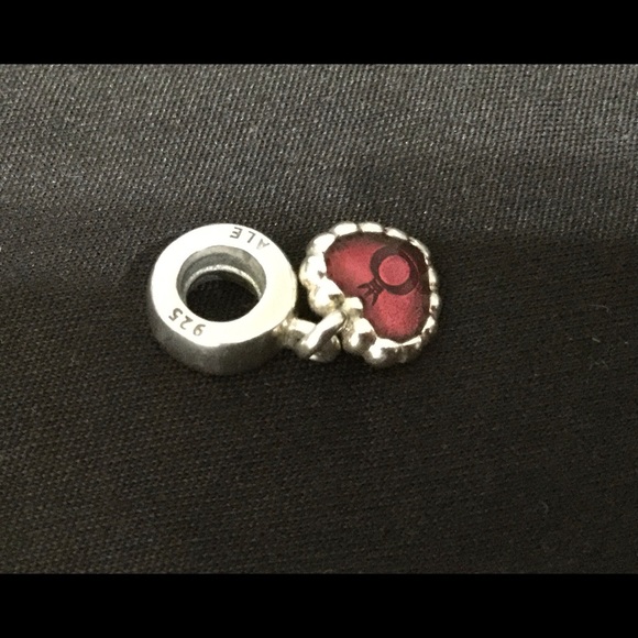 Retired Pandora Red Bead Heart Dangle Charm - Picture 3 of 3